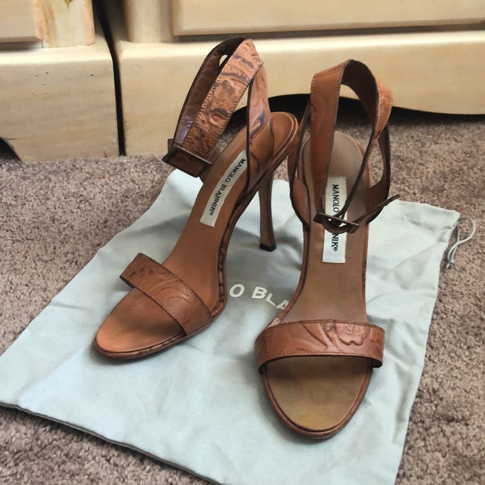 Manolo Blahnik Leather Strappy Sandal 105 Stiletto Heels with Ankle Strap